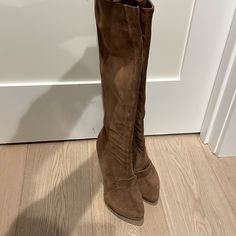 Givenchy Tall Brown Suede Boots Size 38 Pre Loved. As Is Condition See All Pics. This Is A Vintage Item. Retail 1400 Tall Brown Boots With Pointed Toe, Brown Suede Heeled Boots With Wide Calf, Brown Wedge Heel Boots For Fall, Brown Suede Wide Calf Heeled Boots, Brown Wide Calf Suede Heeled Boots, Brown Tall Heeled Boots With Pointed Toe, Chic Brown High Heel Wedge Boots, Tall Brown Boots With Stacked Heel, Chic Tall Brown Boots