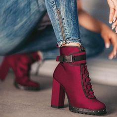 Burgundy High Heel Boots on Storenvy Red High Heel Boots, Straps Heels, Short Cuir, Distressed Leather Boots, Comfy Boots, High Heel Stiefel, Chunky Heel Booties, Comfy Boot, Summer Boots