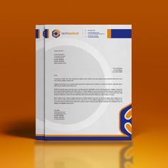 an orange and blue business letterhead is shown