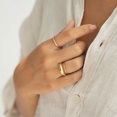 A statement ring with a puffy tapered design, crafted in gold vermeil.  
 Band width: 2mm - 6.4mm Minimalist Jewelry Rings, Green Hills, Organic Jewelry, Dome Ring, Big Rings, Detailed Ring, Gold Ring Stack, Ring Crafts, Solid Gold Rings