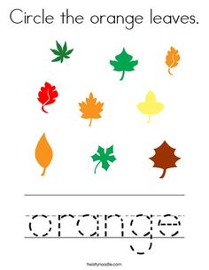 an orange leaves worksheet with the words, circle the orange leaves on it