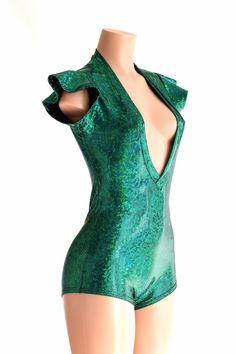 This item is made to order, please read all the way through the listing before purchasing!  This bodysuit is made of a green shattered glass holographic spandex. Flip sleeves and boy cut legs. This fabric has an amazing holographic sparkle! Deep, plunging v neckline. Four way stretch for a figure forming fit. This bodysuit is unlined.   Womens Sizing (See below for instructions on where measurements should be taken)  Extra Small: Bust 31-32 / Waist 24-25 / Hips 33-35 Small: Bust 33-... Performance Outfit Green, Fitted Green Bodysuit For Festival, Green Costume, Green Club Bodysuit, Green Rave Bodysuit For Party, Half Sleeve Hoodie, Holographic Bodysuit, Poison Ivy Halloween Costume, Green Leotard