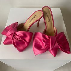 50th Birthday Celebration Ideas, Pink Mules, Trendy Shades, Hot Pink Heels, Statement Heels, Rose Shoes, Bow Shop, Perfect Night, Red Moon