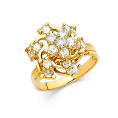 Special ladies fashion cz ring of high quality stunning popular jewelry in solid 14k Gold. Sought after gift of Womens for any occasion. 14k Yellow Gold Flower Motion Ring Moveable Band Cluster CZ Floral Fashion Diamond Cut Size 5. Color: Metal Type.  Gender: female.  Age Group: adult. Fancy Rings, Popular Jewelry, Yellow Stone, Floral Fashion, Gold Branding, Gold Flower, Cz Ring, 14k Gold Ring, Gold Flowers