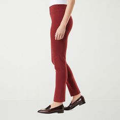 Made from soft, stretch fabric, this pair of women's trousers from Gloria Vanderbilt are an easy-to-wear style to tailor your look. Cut to a high-rise, theu have a smooth elastic-waistband and straight legs. Wear them with a t-shirt and flats or a sweater and ankle boots.Front Style: Flat FrontClosure Type: Pull OnFit: Regular FitRise: High RiseFiber Content: 79% Viscose, 18% Nylon, 3% SpandexFabric Description: MicrofiberInseam: 30 InLeg Style: Straight LegCare: Tumble Dry, Machine WashCountry… Mid-rise Stretch Pants For Fall, Fall Mid-rise Pants With 4-way Stretch, Mid-rise Pull-on Leggings For Work, Mid-rise Pull-on Style Leggings For Work, Fall Season Tapered Leg Bottoms With 4-way Stretch, Comfort Stretch Bottoms For Workwear In Fall, Workwear Straight Leg Leggings With Elastic Waistband, Casual Pull-on Style Elastane Dress Pants, Casual Pull-on Elastane Dress Pants