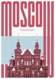 a red building with two towers on top and the word mosco written in white