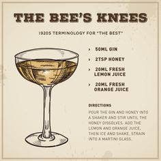 the be's knees info sheet with an image of a glass of wine on it