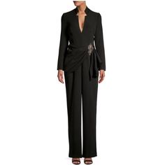 New Black Embellished Long Sleeve Jumpsuit From Badgley Mischka Featuring A Round Neck, A Stand Up Collar, A Cut Out Detail, A Fitted Waist, A Regular Length And A Draped Embellished Belt Detail To The Waist. Size 12 Chest: 17.5”. Waist: 16”. Hips: 21”. Inseam: 33”. Length: 62” No Trades. Open To Offers! Beaded Jumpsuit, Orange Jumpsuit, Embroidered Jumpsuit, Black White Jumpsuit, Formal Jumpsuit, Embellished Belt, Lace Corset Top, Black Halter Top, Sequin Rompers