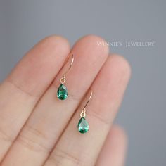 Antique Gold Earrings, Teardrop Dangle Earrings, Emerald Earrings, Antique Earrings, Gold Earrings Dangle, Dainty Earrings, Gold Drop Earrings, Water Drop, Sterling Silver Studs