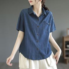 Women Summer Casual, Denim Blouse, Blouse Material, Classic Dress, Blue Blouse, Women Tops, Summer Casual, Dress Collection, Going Out