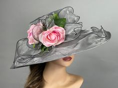 "Vogue hats are perfect for horse racing events, church, the Kentucky derby, weddings, garden tea parties and charity events. There is a tie on the inside of the hat that helps adjust the size from large to small. 100% Brand new, hand made and high quality. One size hat (20\"-22\") Thank you very much for shopping  at my shop. Have a great day." Elegant Silver Hat For Kentucky Derby, Elegant Silver Mini Hat For Summer, Elegant Silver Hat For Spring, Silver Hat For Church In Spring, Elegant Silver Spring Hat, Silver Church Hat For Spring, Silver Spring Church Hat, Silver Wide Brim Hat For Kentucky Derby, Silver Costume Hats And Headpieces For Kentucky Derby Wedding