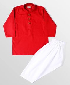 2 Piece Kurta Shalwar for Boys. Description Kurta (Shirt) : Red Jacquard shirt. Shalwar (Trouser) : White Shalwar. Country of Origin : Pakistan Care Instruction : Should be washed in gentle cycle and hung to dry. Color may bleed so please be mindful of other items with it. Disclaimer : Actual sizes might be slightly different from the size chart. Actual colors of the outfit may vary from the colors being displayed on the screen. Red Cotton Traditional Wear, Red Cotton Salwar Kameez For Eid, Festive Red Cotton Kurta, Cotton Sets With Pallu And Long Sleeves, Red Tops For Eid Festive Occasion, Red Bollywood Cotton Set, Red Festive Top For Eid, Red Long Sleeve Sets For Puja, Red Top For Festive Occasion And Eid