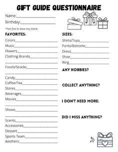 a printable gift guide for someones birthday