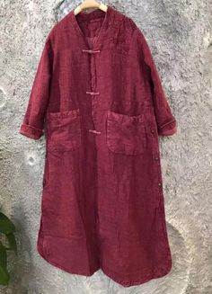 "【Fabric】 Linen Lining Cotton Filler Silk cotton 【Color】 coffee, green, rose red, dark brown 【Size】 Shoulder width 44cm/ 17\" Sleeve length 52cm/ 20\" Bust 124cm / 48\" Length 119cm / 46\" Note: the effect of each monitor is different, there will inevitably be color difference, please pay attention to the buyer. Washing & Care instructions: -Hand wash or gently machine washable do not tumble dry -Gentle wash cycle (40oC) -If you feel like ironing (although should not be necessary) , do it with s Casual Spring Blouse With Stand Collar, Spring Shirt With Pockets And Stand Collar, Spring Shirt With Stand Collar And Pockets, Spring Buttoned Tunic Top, Spring Tunic Top With Buttons, Spring Button Tunic Top, Spring Daywear Tops With Stand Collar, Casual Tunic Blouse With Buttons, Spring Vintage Tops With Casual Collar