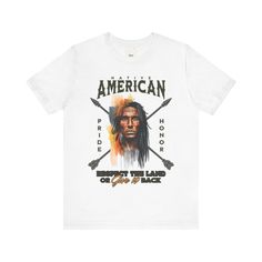 Celebrate heritage with our "Native American: Pride and Honor" Tee, featuring a dignified Native American man. This design embodies respect and pride, perfect for honoring rich cultural traditions and values. This classic unisex jersey short sleeve tee fits like a well-loved favorite. Soft cotton and quality print make users fall in love with it over and over again. These t-shirts have-ribbed knit collars to bolster shaping. The shoulders are tapered for a better fit over time. Dual side seams hold the garment's shape for longer. .: Made with 100% Airlume combed and ring-spun cotton, a lightweight fabric (4.2 oz/yd² (142 g/m that is easy to layer, breathable. Perfect for active and leisure wear.  .: The retail fit that is perfect for casual and semi-formal settings. The crew neckline adds Cultural Traditions, Native American Men, American Pride, Prism Color, Leisure Wear, Jersey Shorts, Halloween Shopping, Print Making, Fall In Love