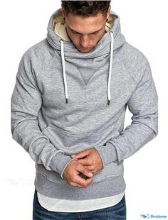 OrcaJump - T-Shirt à Capuche pour Hommes Automne/Hiver - Vin, Gris Clair, Gris Fon Gray Hoodie For Outdoor Activities, Gray Crew Neck Tops With Drawstring Hood, Athletic Heather Crew Neck Top With Drawstring Hood, Casual Heather Grey Hoodie Top, Gray Hooded Top For Outdoor, Winter Funnel Neck Top For Outdoor, Casual Funnel Neck Sports Top, Gray Tops For Winter Outdoor Activities, Heather Grey Cotton Tops With Drawstring Hood