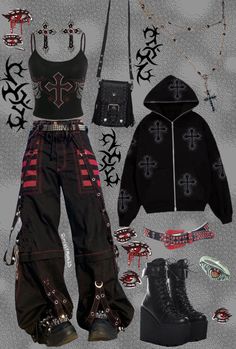 ❤️🖤❤️🖤 cross and bejeweled alternative themed fit this is my first post so I hope you like it. any products that aren't tagged are from Amazon, their tags weren't working for some reason Goth X Grunge, Dark Punk Outfits, How To Dress Goth, Concert Outfit Punk, Goth Products, Simple Goth Outfit Casual, Alternative Rock Aesthetic, 2020 Alt Fashion, New Rock Outfit