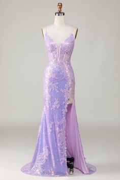 Classic Match: Whether you are dressing for a wedding party, prom,evening party or other formal party, this sophisticated long maxi prom dress will be your lovely partner.  Fabric: Polyester, highlighting feminine morbidezza and grace  Tips: Recommended hand wash seperately in cold water, dry clean is also available. Purple Corset Prom Dress, Corset Prom Dress, Long Mermaid Dress, Dress Applique, Purple Corset, Sparkly Party Dress, Split Prom Dresses, Purple Prom, Mermaid Prom Dress