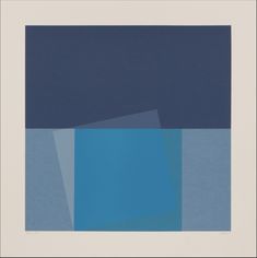 an abstract painting with blue and gray squares on the bottom half of it, as well as two smaller rectangles in the middle