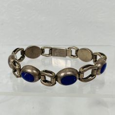 Vintage Mexico Sterling Silver 925 Oval Blue Sodalite Inlay Link Bracelet 8" | eBay Vintage Blue Oval Bracelets, Vintage Blue Oval Bracelet, Adjustable Blue Oval Sterling Silver Bracelet, Adjustable Oval Blue Sterling Silver Bracelet, Adjustable Oval Sterling Silver Bracelet In Blue, Antique Blue Round Bracelets, Vintage Blue Sterling Silver Bracelet, Blue Vintage Sterling Silver Bracelet, Blue Oval Sterling Silver Bracelet For Formal Occasions