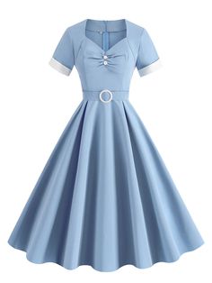 Retro Midi Dress, Vestidos Retro, 1950s Outfits, Button Style, Runway Dresses, Cocktail Evening Dresses, 50s Dresses, Blue Midi Dress, 1950s Fashion