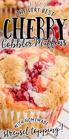 Cobbler Muffins, Easy Cherry Cobbler, Sweet Muffins, Cherry Muffins, Muffin Flavors, Dessert For Breakfast, Bakery Style Muffins, Canning Cherry Pie Filling, Breakfast Easy