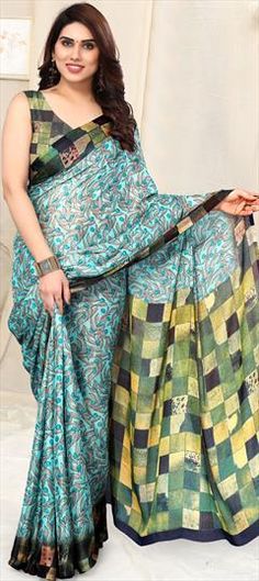 Blue color Saree in Chiffon fabric with Printed work Blue Digital Print Saree For Wedding, Elegant Blue Fabric For Festive Occasion, Traditional Blue Printed Saree, Festive Blue Printed Saree, Festive Printed Blue Saree, Blue Silk Saree With Digital Print, Blue Digital Print Saree For Festivals, Blue Bollywood Saree With Digital Print, Blue Chinon Pre-draped Saree