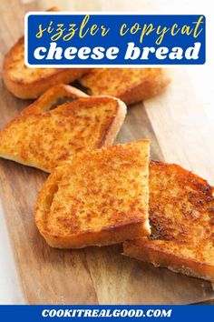 grilled cheese bread on a cutting board with the words sister copycat cheese bread