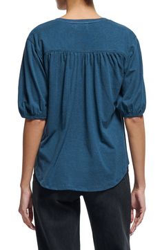 Get comfortable in this floaty pima-cotton-and-hemp top that's framed by puff sleeves and finished with a curved hem. 25" length V-neck Elbow-length sleeves Curved hem 75% pima cotton, 25% hemp Machine wash, tumble dry Made in Peru Nation Ltd, Midnight Navy, Elbow Length Sleeve, Pima Cotton, Puff Sleeves, Peru, Puff Sleeve, Nordstrom, V Neck