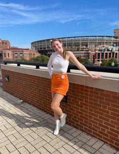 university of tennessee, utk, solo gameday poses, sec gameday inspo, orange gameday picture, orange skirt, orange and white outfit, fall outfit, cold weather outfit, utk football game, neyland stadium, tennessee football, tennessee orange gameday outfits, tennessee sorority photo, utk sorority, southern college outfits, football season, vols, volunteers, tailgate outfit Gameday Poses, Outfit Cold Weather, Neyland Stadium, Tennessee Football, Tailgate Outfit, Cold Weather Outfit