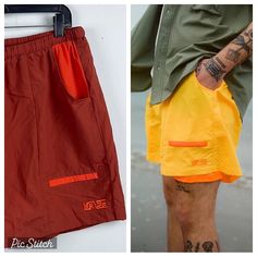 Like New, Never Worn Red Shorts For Summer Streetwear, Red Shorts For Streetwear Summer, Red Shorts With Side Pockets, Orange Shorts For Summer Streetwear, Orange Shorts For Streetwear Summer Style, Red Summer Sports Bottoms, Red Summer Bottoms For Outdoor, Stretch Red Shorts With Pockets, Red Summer Bottoms With Pockets