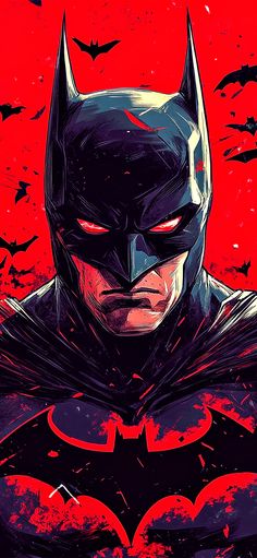 the batman poster is shown in red and black