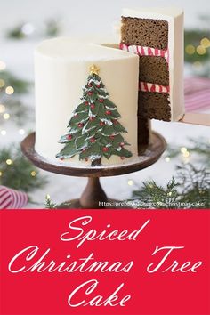 a christmas tree cake with the words spiced christmas tree cake