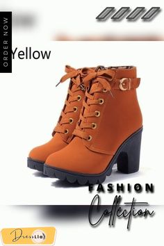 New Large Size Ladies Shoes Thick Heel Short Boots Botas De Mujer Ladies Boots Womens Shoes for Women Trendy Brown Martin Boots With Block Heel, Trendy Brown High Heel Martin Boots, Orange Closed Toe Heels For Fall, Ladies Boots, Boots Womens, Thick Heel, Ladies Shoes, Thick Heels, Short Boots