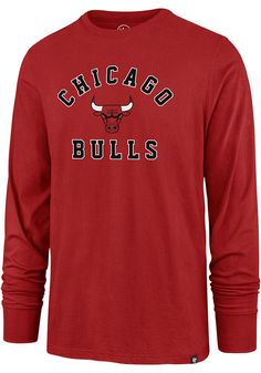 Show off your team pride in this Chicago Bulls Red VARSITY ARCH SUPER RIVAL Long Sleeve T Shirt! This Chicago Long Sleeve Tee features a screen print team graphic on center chest. Make sure everyone knows you root for the Bulls with this Red Chicago T Shirt. Go Bulls! Long Sleeve Crew Neck, Tagless, Machine Wash Cold, Tumble Dry Low-Heat, Team Graphic on Center Chest, 47 Branding Logo on Lower Left Corner, Side Seams, Unisex, Fit: True to Size, 100% Cotton, Machine Washable, 4 University Red Cotton Top For Fall, Red Fan Apparel T-shirt For Fall, Collegiate Long Sleeve Red T-shirt, Red Collegiate Long Sleeve T-shirt, Red Long Sleeve Collegiate T-shirt, University Red Long Sleeve Casual T-shirt, Casual University Red Long Sleeve T-shirt, Casual Long Sleeve University Red T-shirt, Red Team Spirit Tops For Fall