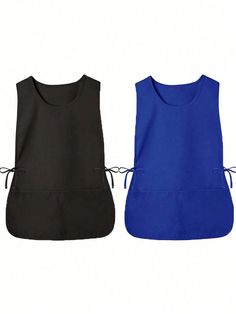 two women's vests with ties on the side and one in black and blue