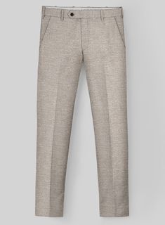 Emulate every experience with graceful precision with the Loro Piana Elettra Wool Silk Linen Pants, a testament to understated prestige. This versatile ensemble features a blend of wool, silk, and linen in a classic beige hue with a solid pattern. The luxurious fabric composition ensures a breathable feel with a subtle sheen, making it ideal for warmer seasons and formal affairs alike. Whether commanding upscale gatherings or attending a summer soirée, this pant exudes timeless style and impeccable taste.   A marriage of elegance and comfort, Loro Piana fabrics are made using the highest quality raw materials in the world, in their purest form or blended together. A sophisticated response to the dictates of contemporary elegance, these fabrics lend themselves to a wide range of styles to m Elegant Tailored Beige Dress Pants, Classic Beige Wool Pants, Elegant Wool Beige Bottoms, Elegant Beige Wool Bottoms, Elegant Beige Tailored Pants, Elegant Fitted Linen Pants, Luxury Fitted Beige Bottoms, Luxury Wool Dress Pants, Elegant Tailored Wool Bottoms