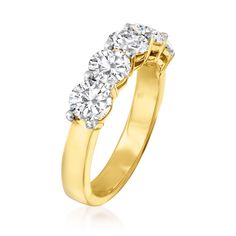 Ross-Simons - 2.50 ct. t. w. Diamond Five-Stone Ring in 14kt Yellow Gold. Size 6. A stunning ring for the diamond lover's collection! Our five-stone ring displays 2.50 ct. t. w. round brilliant-cut diamonds in a glimmering 14kt yellow gold setting. It's the kind of fine jewelry you'll love for a lifetime and pass down for ages. White rhodium on prongs. 3/16" wide. Five-stone diamond ring. Diamond birthstones are the perfect gift for April birthdays. April Birthday, Diamond Birthstone, Ring Displays, Yellow Gold Setting, Women Men Shoes, Ring Diamond, Round Brilliant Cut Diamond, Stone Ring, Round Brilliant