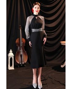 Buy pretty fishtail little black semi party dress with long sleeves at wholesale price online. Free shipping and pro custom service since 2009. Black Long Sleeve Banquet Dress, Black Long Sleeve Dress For Banquet, Elegant Long Sleeve Mermaid Dress For Evening, Elegant Spring Mermaid Dress For Banquet, Elegant Spring Banquet Mermaid Dress, Fitted Midi Length Mermaid Evening Dress, Evening Fitted Midi-length Mermaid Dress, Evening Fitted Midi Mermaid Dress, Fitted Mermaid Dress For Formal Evening