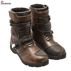 Real Leather High Tech Mens Short Motorbike Motorcycle Racing Sports Shoes Boots Handmade Leather Boots, Combat Boots, Brown Boots  Details: Material: Premium Textile and Leather Available colors: Black, Brwon  Available sizes are EU 40-47 (US 7-13). Weight: Every shoe weighs about 1.2 pounds. Velcro straps and a side zipper are the closure type. Anti-slip rubber outsole on the sole Premium Materials:  These motorcycle shoes have outstanding abrasion resistance and endurance since they are made Leather Moto Boots With Reinforced Toe For Adventure, Biker Leather Waterproof Boots With Reinforced Toe, Biker Style Leather Waterproof Boots With Reinforced Toe, Rugged Brown Moto Boots For Biker Events, Rugged Round Toe Work Boots For Motorcycling, Rugged Leather Work Boots For Motorcycling, Rugged Work Boots For Motorcycling With Round Toe, Rugged Moto Boots With Reinforced Toe For Motorcycling, Rugged Leather Motorcycle Boots