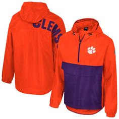 Add a pop of color to your Clemson Tigers game day look with this Colosseum Reloaded Anorak Half-Zip Jacket. This stylish jacket features bold color blocking and Clemson Tigers branding, including an embroidered team logo at the chest and team wordmark extending down the arm. With its lightweight polyester construction, it's perfect for mild temperatures, ensuring you stay comfortable while representing your favorite team. Half Zip Jacket, Clemson Tigers, Stylish Jackets, Bold Color, Zipper Top, Sports Fan, Zip Jacket, Lightweight Jacket, Half Zip