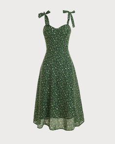 Free shipping on orders over $69. Shop the floral tie midi dress - green - s,m,l,xl,2xl,3xl at RIHOAS. Cute Outfit Aesthetics Summer, Cute Midi Dress, Cute Midi Dresses, Soft Green Dress, Vestido Aesthetic, Pretty Green Dress, Vestidos Aesthetic, Mode Old School, Tie Strap Dress