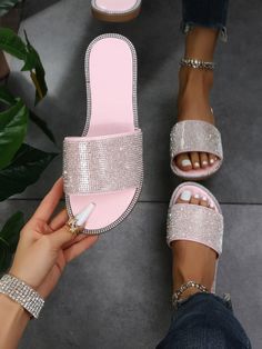 Glamorous Slide Sandals Women Rhinestone Decor Baby Pink Flat Sandals Baby Pink Glamorous    Plain Slides   Women Shoes, size features are:Bust: ,Length: ,Sleeve Length: Orange Slippers, Leopard Shoes, Ankle Socks Women, Girls Heels, Fur Shoes, Winter Ankle Boots, Flat Slipper, Rhinestone Sandals, Womens Summer Shoes