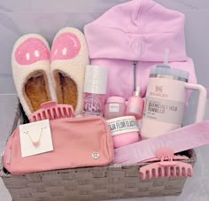 a basket filled with personal care items and accessories