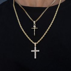 Introducing our Make A Set Pairs - Layer up with these best selling 2 Chains + 2 Pendants for up to 60% Off! Upgrade your fit without breaking the bank ???? This product is guaranteed for life – GLD will repair or replace the item should you experience any defects in craftsmanship or breakage. Set Includes - (1) 4mm Rope Chain - (1) 3mm Micro Cuban Chain - (1) Diamond Cross Pendant - (1) Crucifix Pendant Specifications Rope Chain -Weight: 17-21 grams (varies between sizes) -Width: 4mm Micro Cuba Gold Jewelry For Men, Cross Pendant Men, Custom Chain, 21 Grams, Mens Gold Jewelry, Diamond Cross Pendants, Diamond Cross, Vermeil Jewelry, Custom Earrings