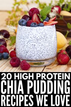 chia pudding in a bowl with berries and raspberries