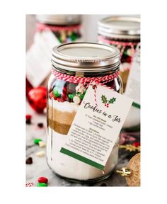 christmas cookie mix in a jar on a table