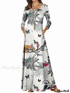 Olivia Mark - Soft Hooded Long Dress with Intricate Flower Motif Dress With Floral Embroidery, Floral Dress Design, Long Fitted Dresses, Fitted Maxi Dress, Long Sleeve Wrap Dress, Bodice Dress, Flowy Maxi Dress, Crewneck Dress, Elegant Dresses Long