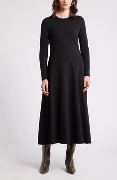 Keep your casual style effortless in this stretch-jersey maxi dress updated with long sleeves and a seam down the middle. 50 1/2" length (size Medium) Slips on over head Crewneck Long sleeves Unlined 93% cotton, 7% spandex Machine wash, tumble dry Imported Long Sleeve Elastane Dress For Fall, Long Sleeve Elastane Dresses For Fall, Fall Long Sleeve Elastane Dress, Fall Maxi Dress With Stretch, Spring Long Sleeve Maxi Dress In Elastane, Stretch Long Sleeve Maxi Dress For Work, Solid Stretch Maxi Dress For Fall, Fall Stretch Solid Maxi Dress, Fall Long Sleeve Midi Dress With Flattering Silhouette