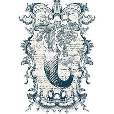 a drawing of a mermaid with an ornate frame